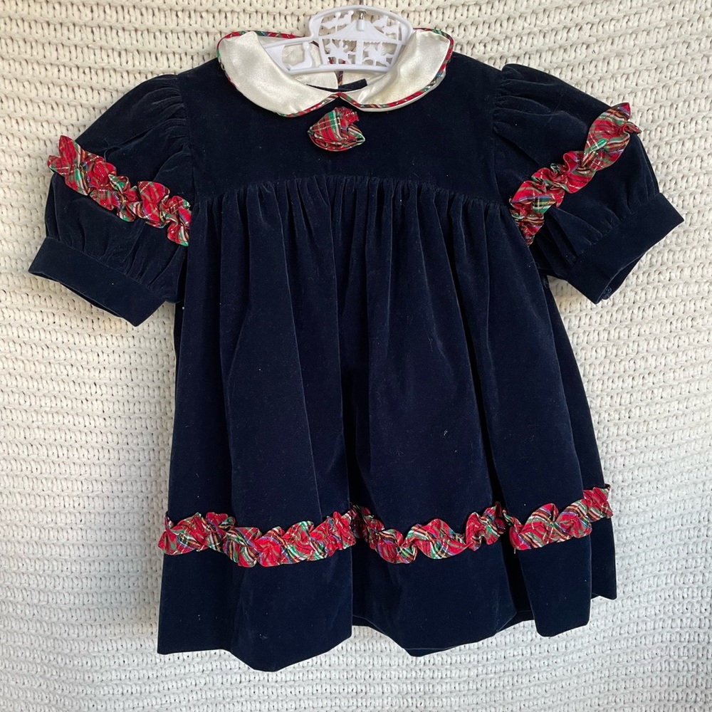 Navy Blue girls dress with red plaid accents by Somersaults size 18months